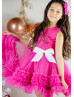 Fuchsia Tulle Pleated Ruffle Flower Girl Dress